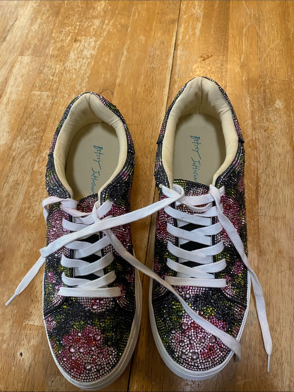 Betsey Johnson Multicolor Rhinestone Floral Lace-Up Sneakers